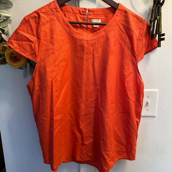 J. Crew Bright Orange Textured Cap-Sleeve Top Women’s XXL - Picture 1 of 4